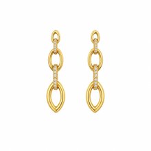Brinco Comprido Elos com Zircônias Banho de Ouro 18k