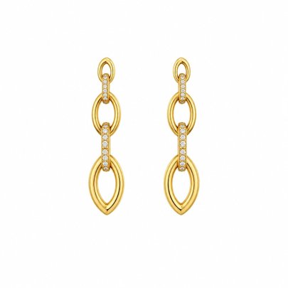 Brinco Comprido Elos com Zircônias Banho de Ouro 18k