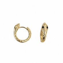 Brinco Argola Cobra com Zircônia Preta Banho de Ouro