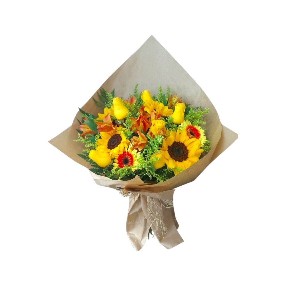 Buquê Rosas Amarelas e Girassol
