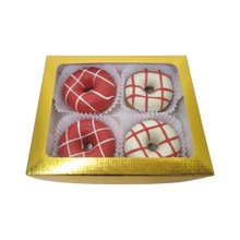 Caixa com 4 Mini Cake Donuts Vermelho e Branco