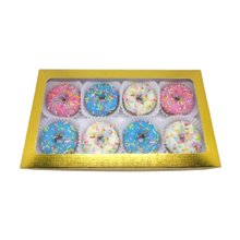 Caixa com 8 Mini Cake Donuts Coloridos e Confeitos
