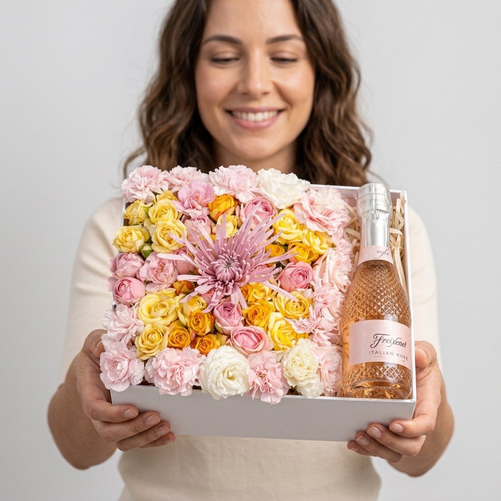 Caixa de Flores e Espumante