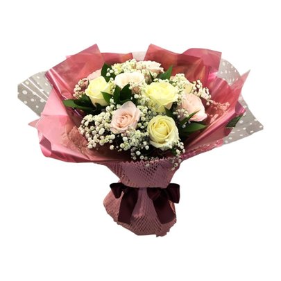 Buquê Misto de Rosas Brancas e Cor de Rosa