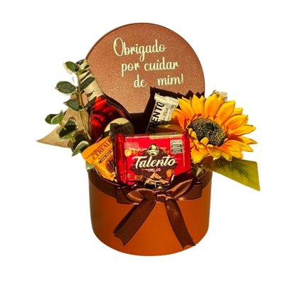 Box Gratidão com Girassol, Vinho E Chocolate