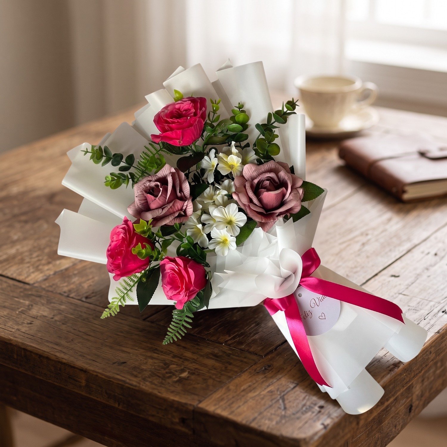 Buquê Com Rosas Cor De Rosa Feliz Vida