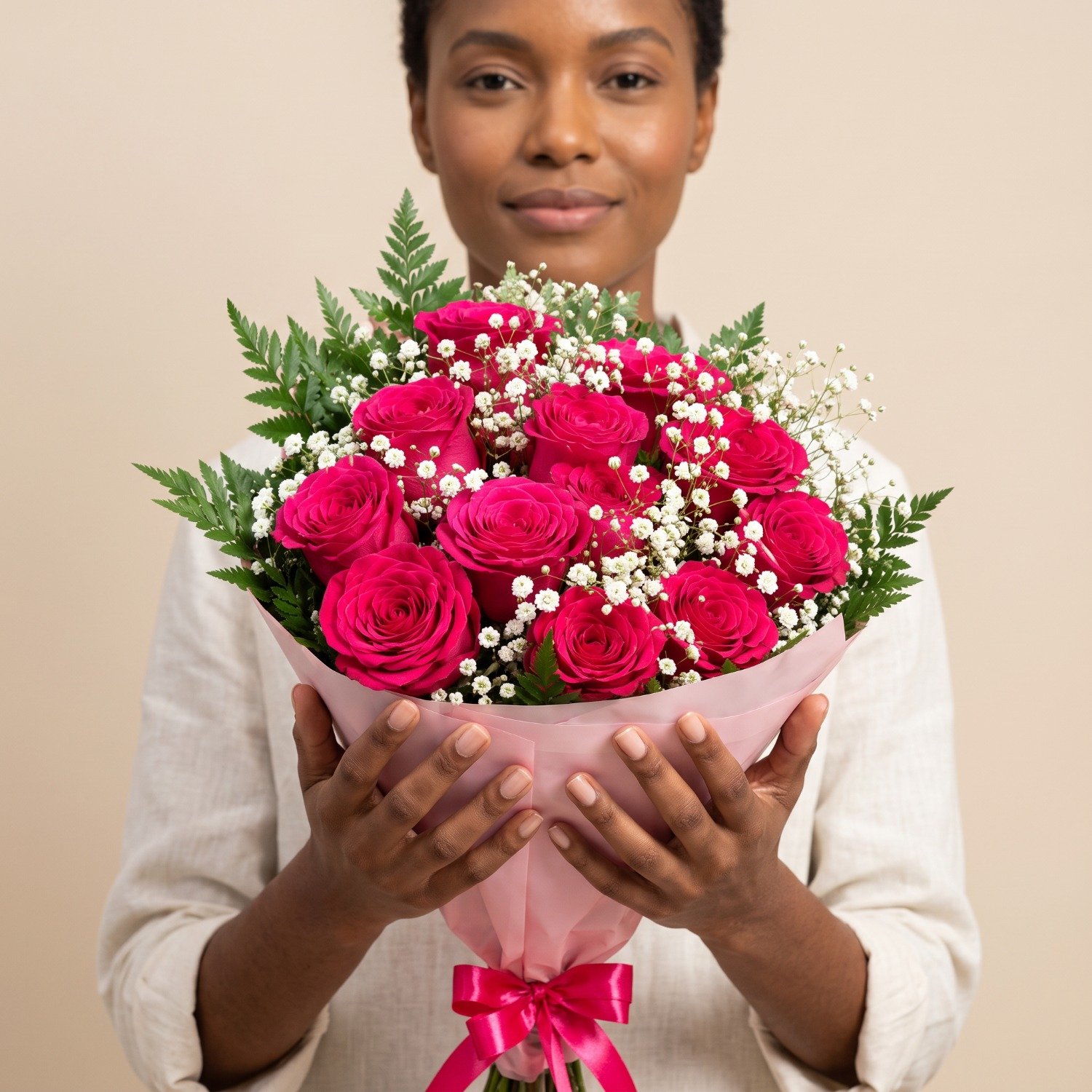 Buquê 12 Rosas Rosa dos Sonhos