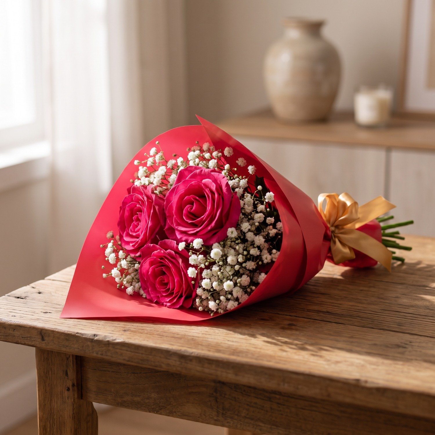 Buquê 3 Rosas Amor em Rosa