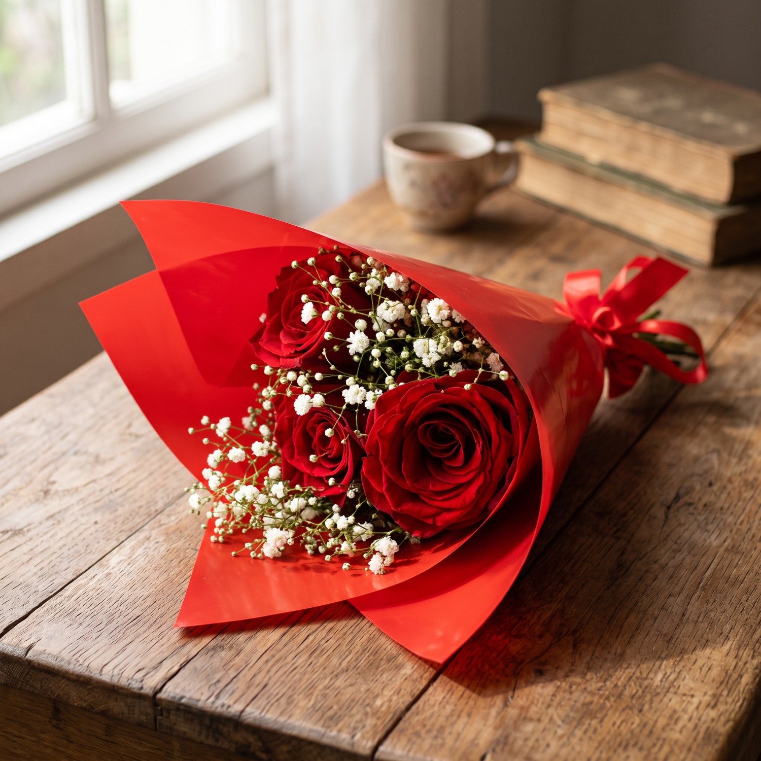Buquê 3 Rosas Vermelhas Charme