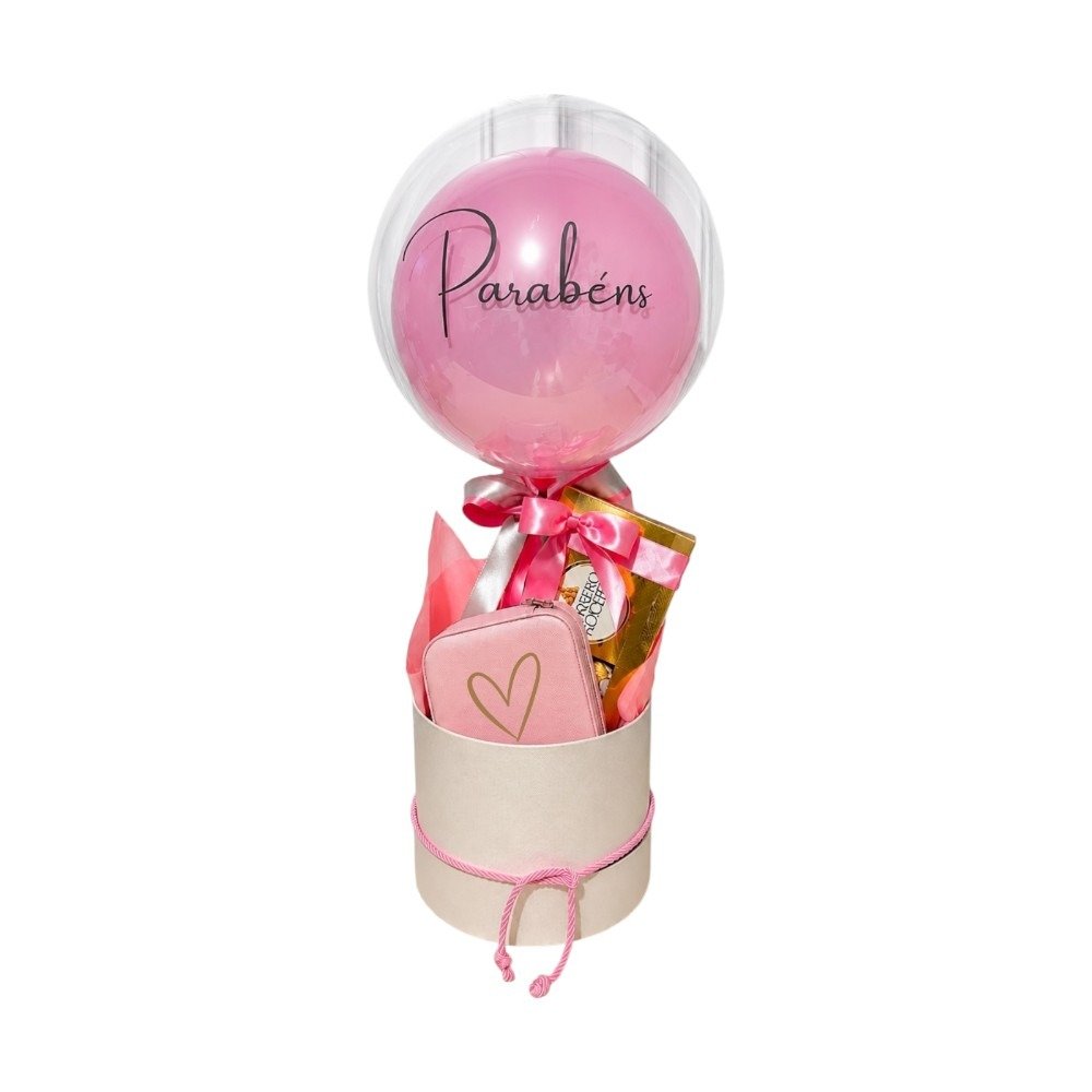 Box Presentes Parabéns Chocolate, Porta Joias e Balão