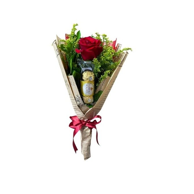 Mini Buquê Rosa Vermelha e  Ferrero Rocher 