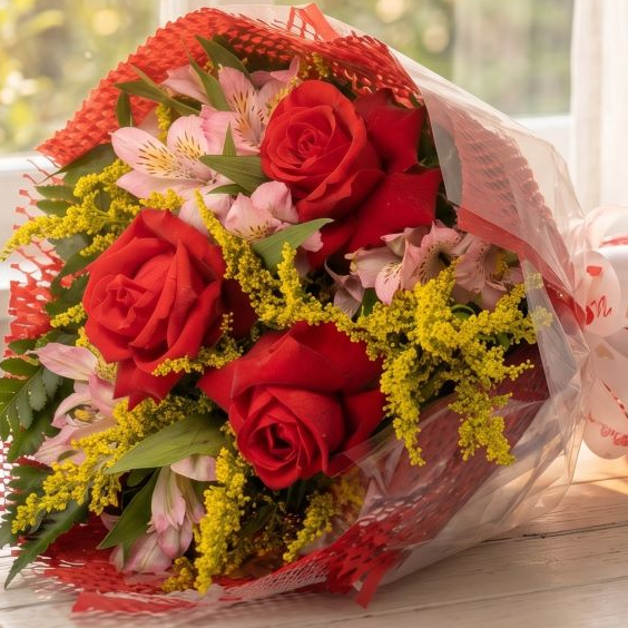 Buquê de 3 Rosas Vermelhas Nacionais  
