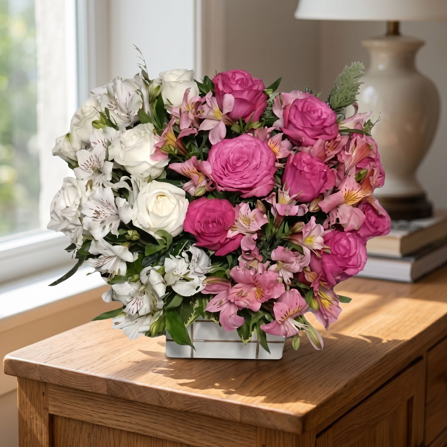 Arranjo de Rosas Cor de Rosas e Rosas Brancas
