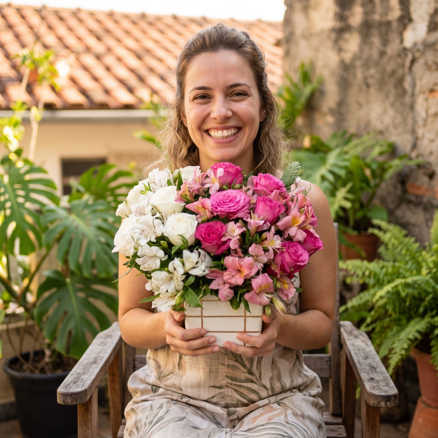 Arranjo de Rosas Cor de Rosas e Rosas Brancas