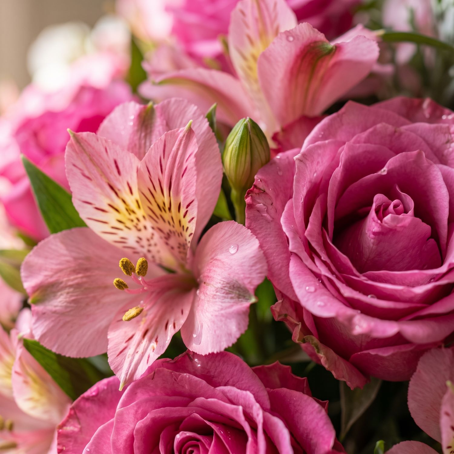 Arranjo de Rosas Cor de Rosas e Rosas Brancas