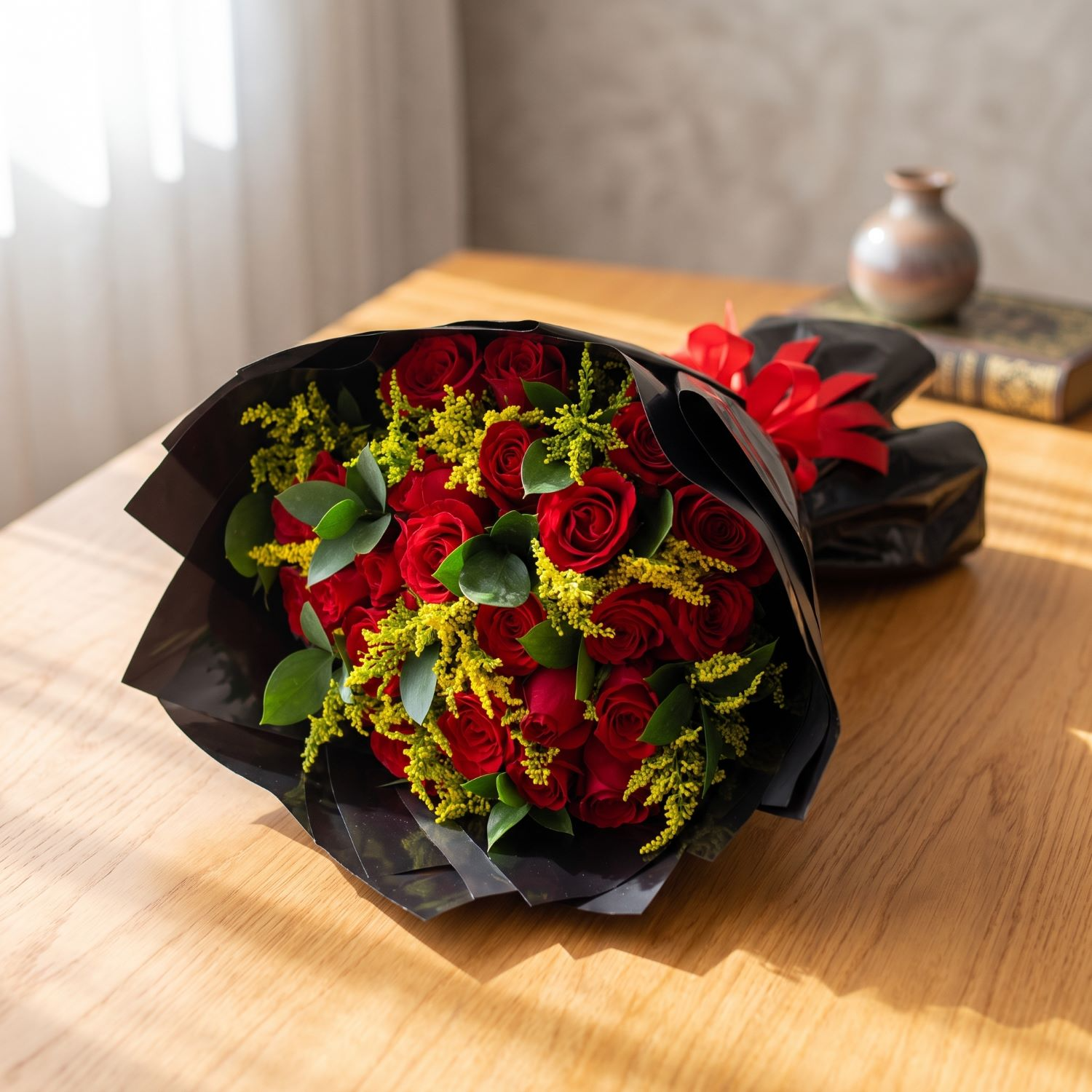 Buquê Black de 12 Rosas Vermelhas 