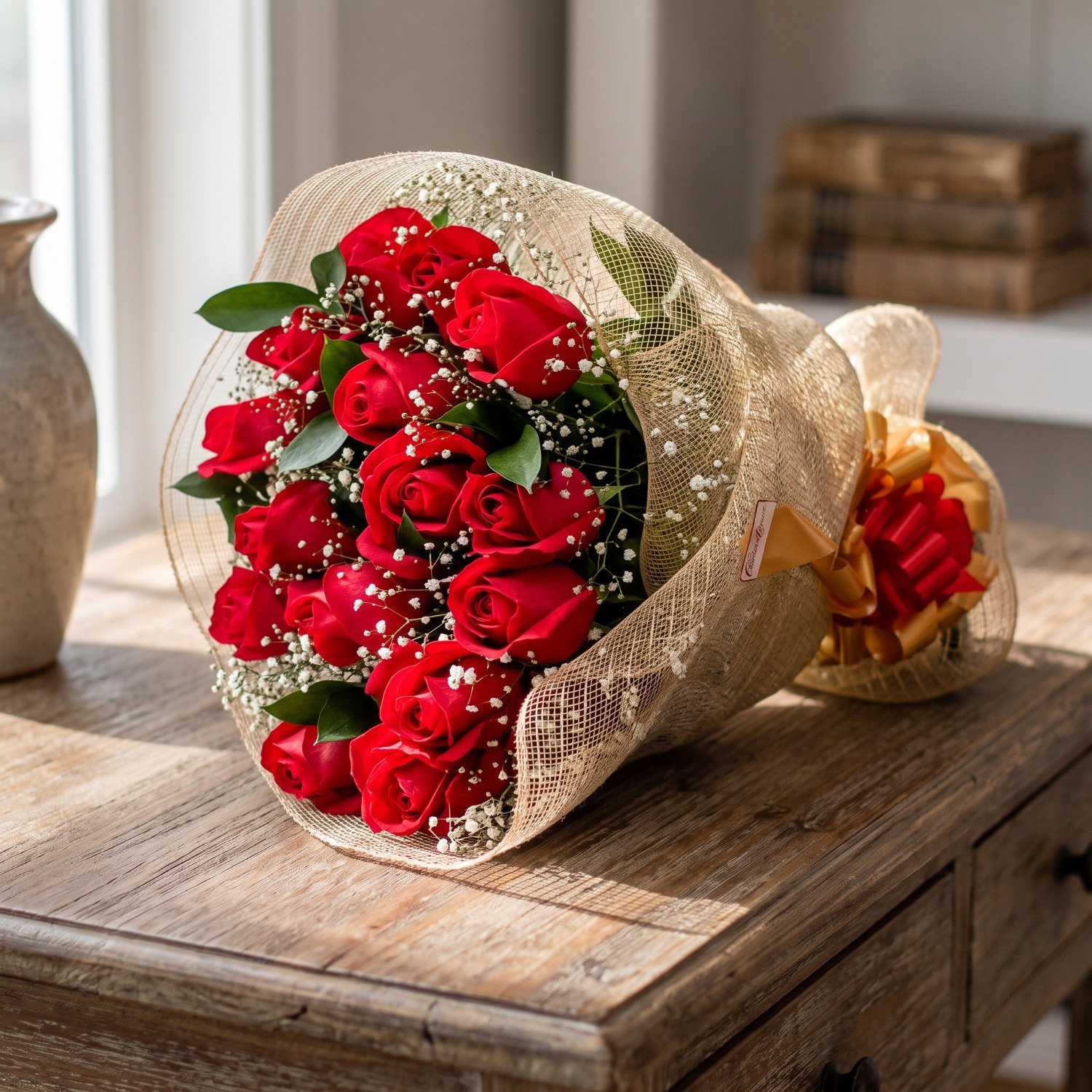 Buquê de 15 Rosas Vermelhas na Tela