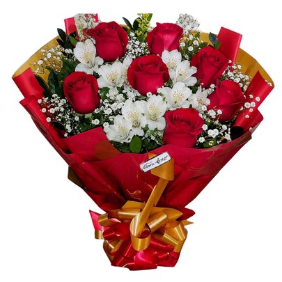 Buquê 7 Rosas com Alstromérias