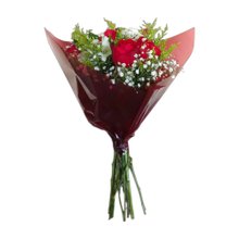 Buque 6 rosas e gypsophila