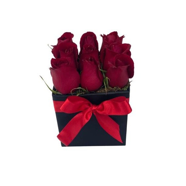 Caixa com Nove Rosas Vermelhas