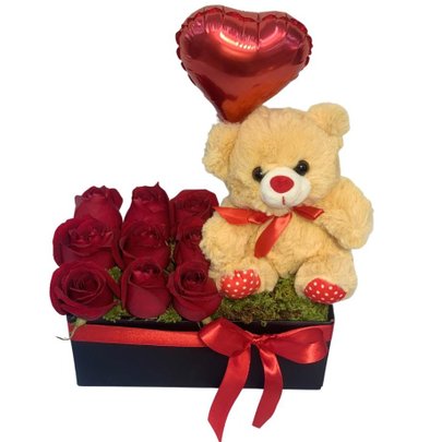 Caixa Urso Balão e Rosas