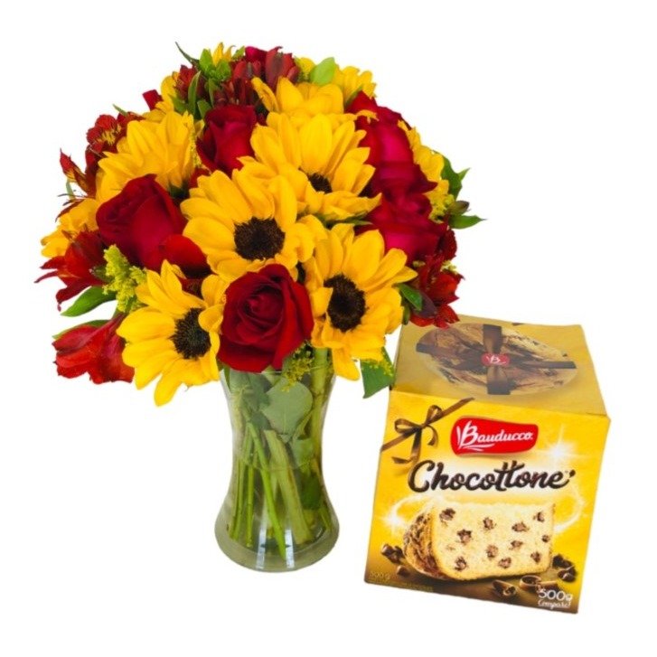 Vaso Girassóis e Rosas com Chocottone