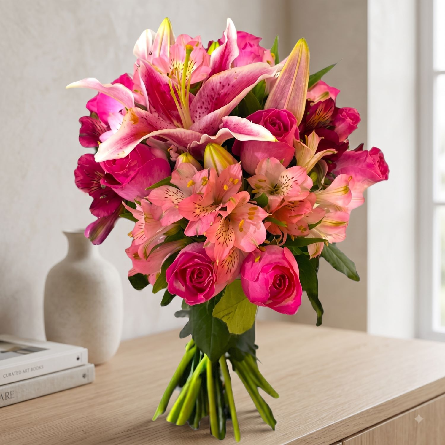 Buquê Lírio Rosa com Rosas 