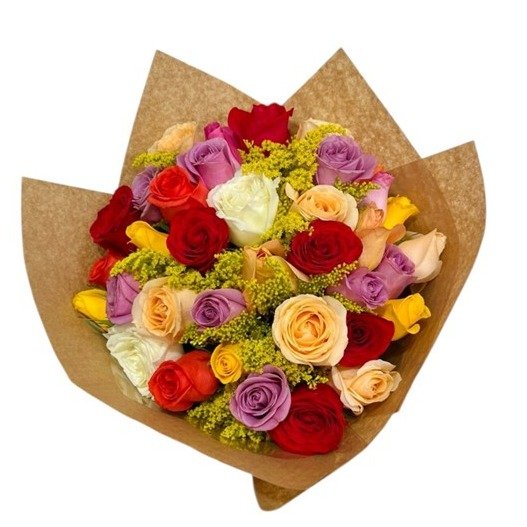 Mega Buquê de 50 Rosas Coloridas com Tango