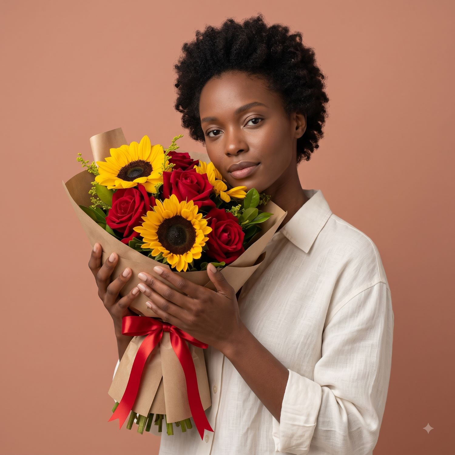 Lindo Buquê de Girassóis e Rosas Vermelhas