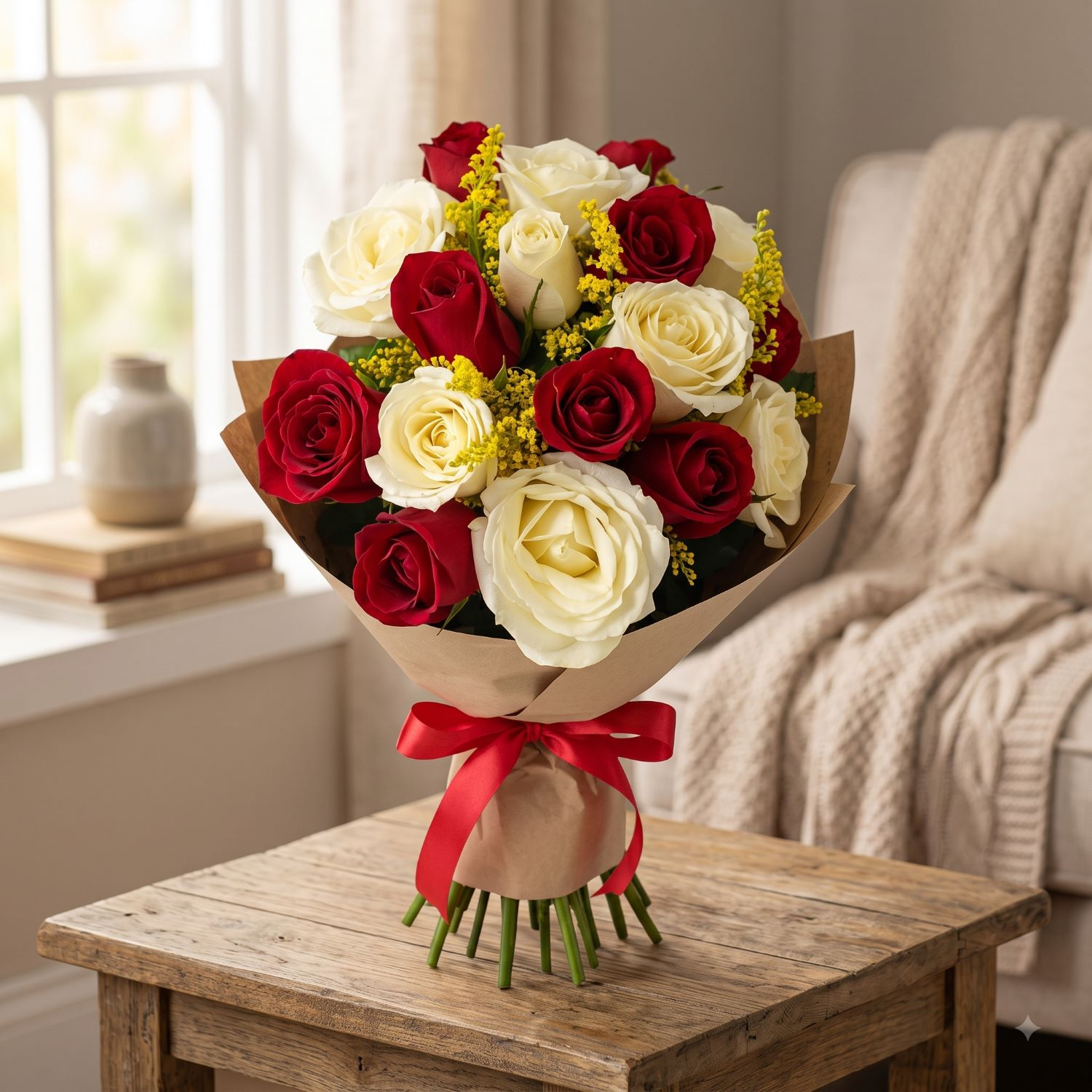 Buquê Rosas Vermelhas e Brancas