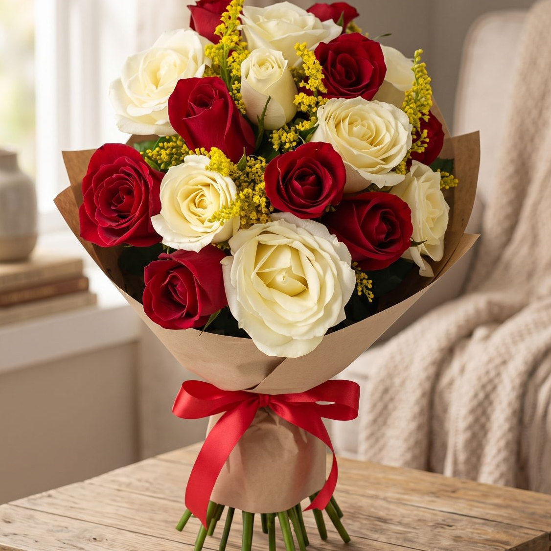 Buquê Rosas Vermelhas e Brancas