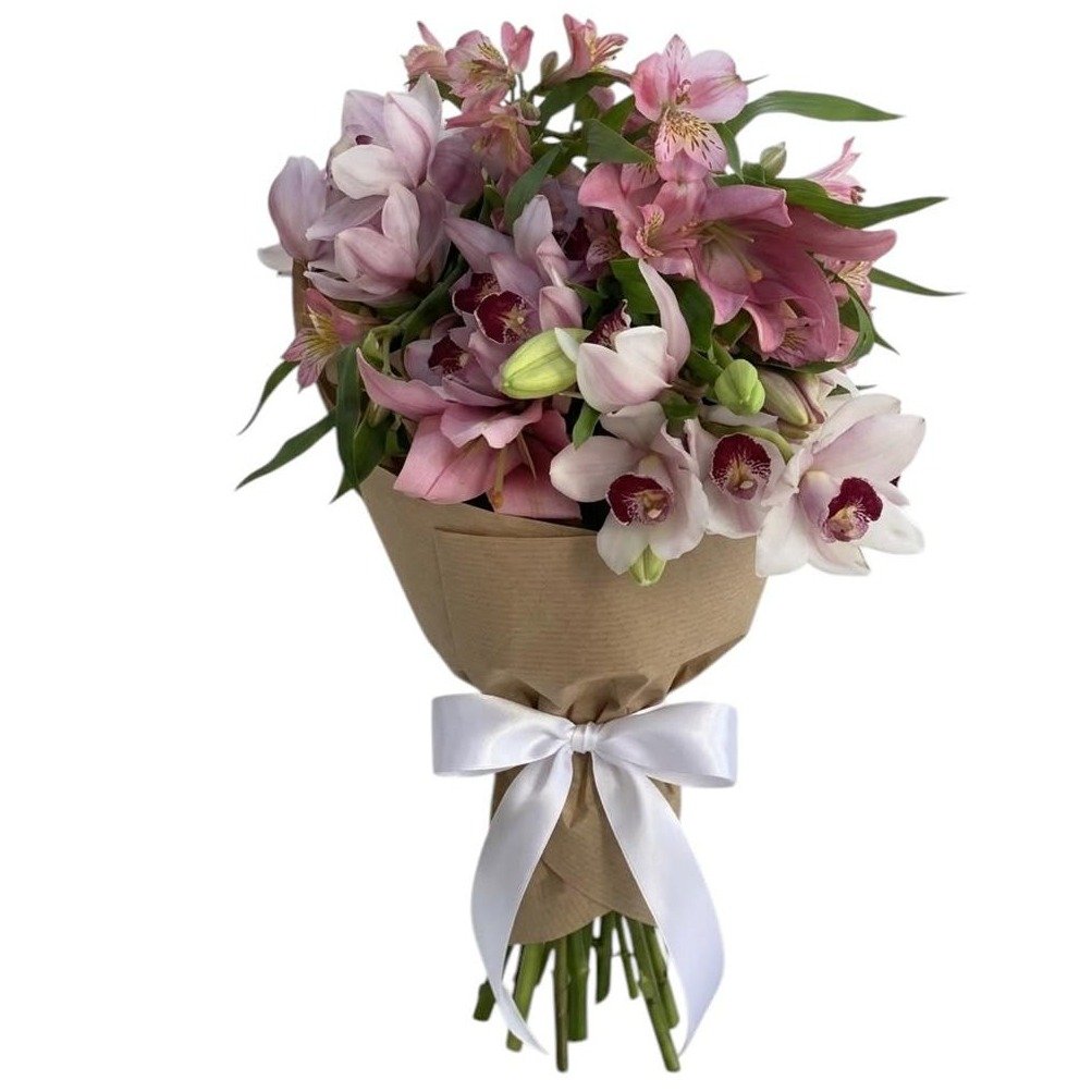 Buquê De Orquídeas e Lírios Rosas