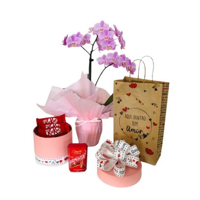 Mini Orquídea Rosa e Amor por Chocolates