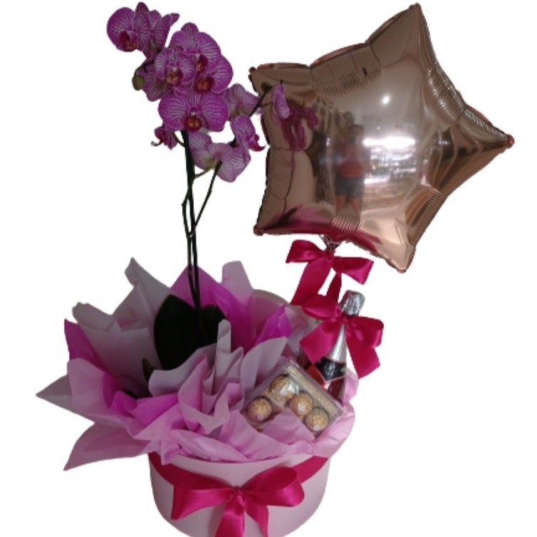 Box com Orquídea, Espumante e Chocolate