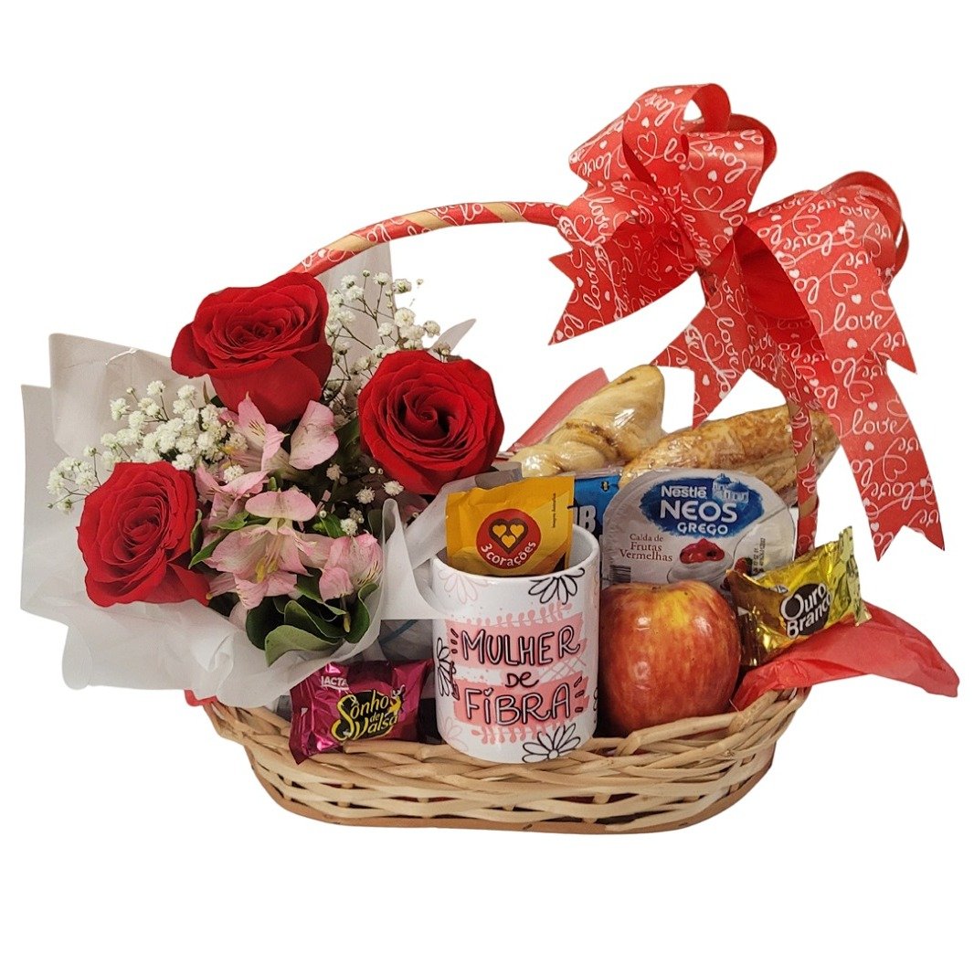 Cesta Café Linda Mulher com Rosas 