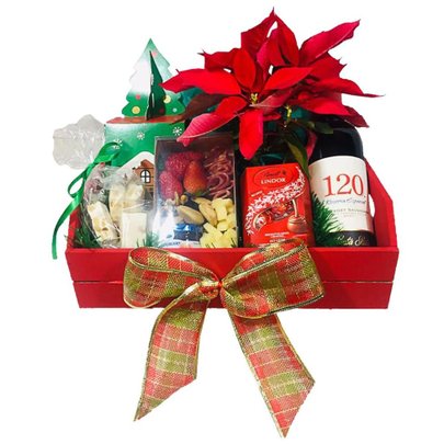 Cesta de Natal com Lindt, Vinho e Gostosuras
