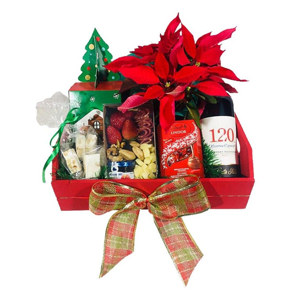 Cesta de Natal com Lindt, Vinho e Gostosuras