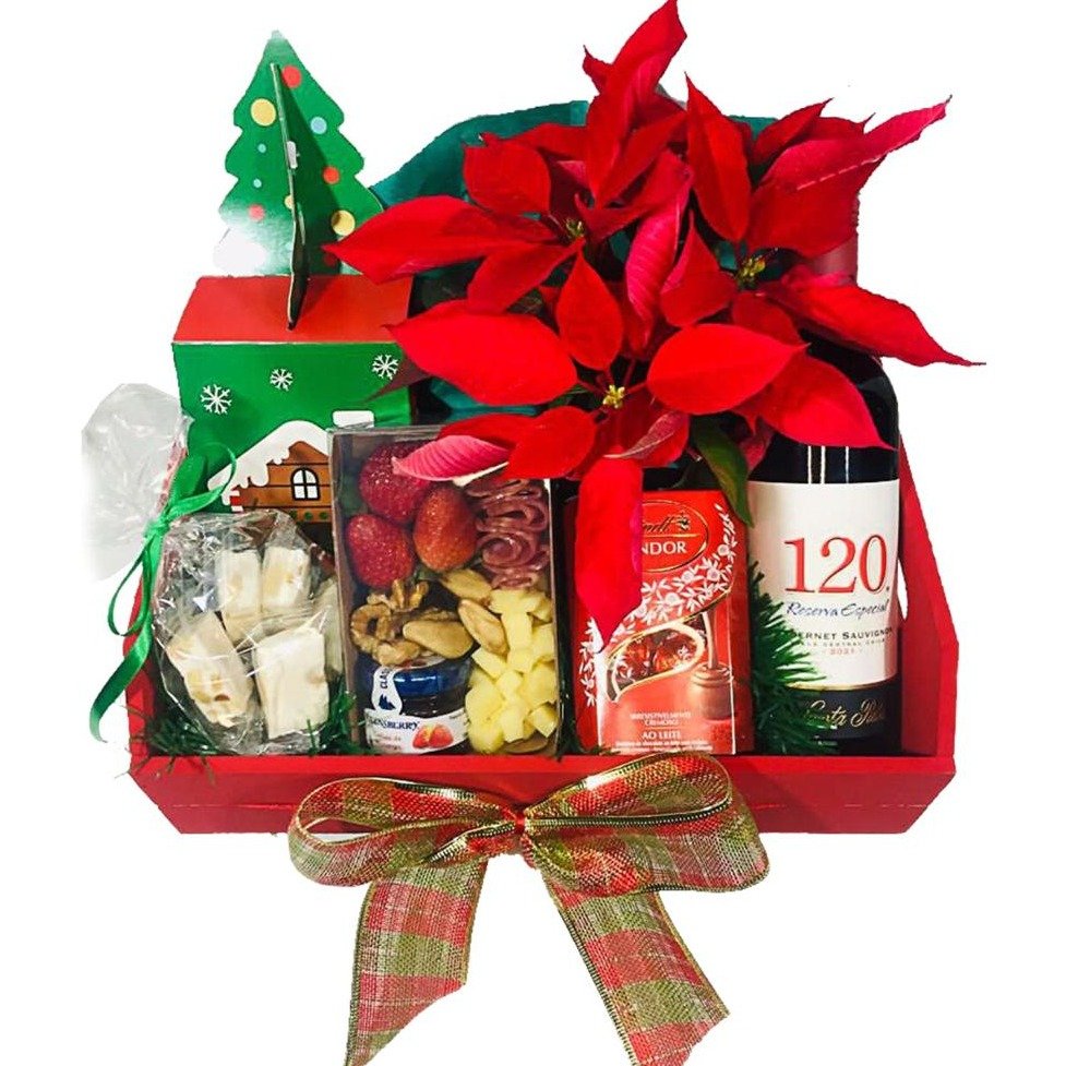 Cesta de Natal com Lindt, Vinho e Gostosuras