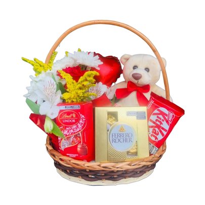 Cesta Afeto Alegria Rosas e Chocolates