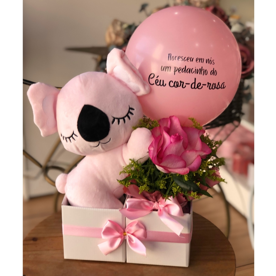 Cesta Maternidade Pelúcia Coala Rosa