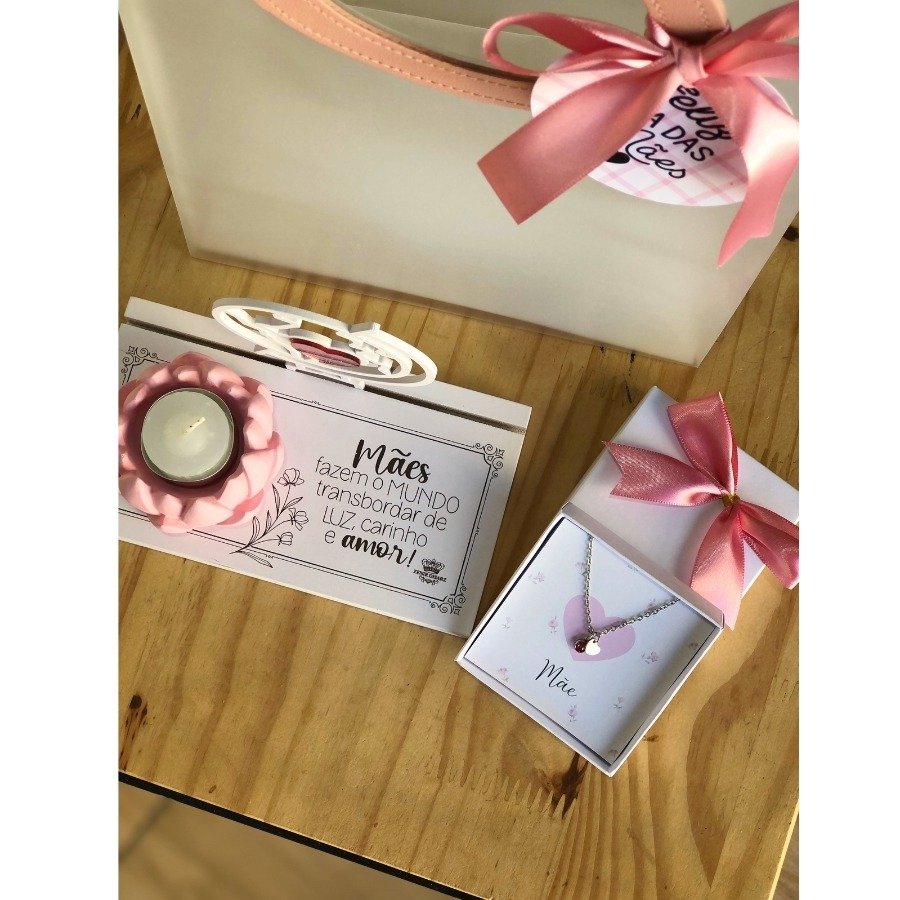 Sacola Dia Das Mães Colar e Vela Decorativa