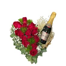 Caixa Coração Chiara com Rosas e Espumante
