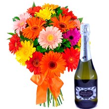Buquê Luxuosas Gérberas e Espumante Italiano