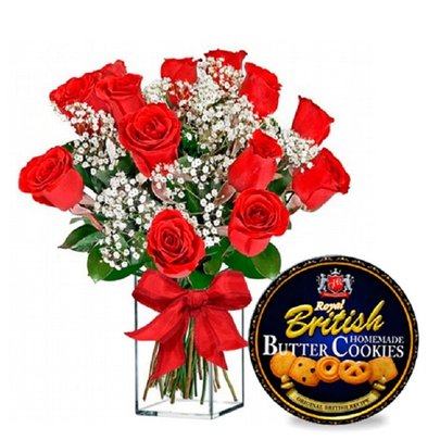 Vaso 12 Luxuosas Rosas Exportação e Cookies Butter
