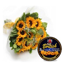 Buquê 12 Girassóis e Cookies Butter Royal British
