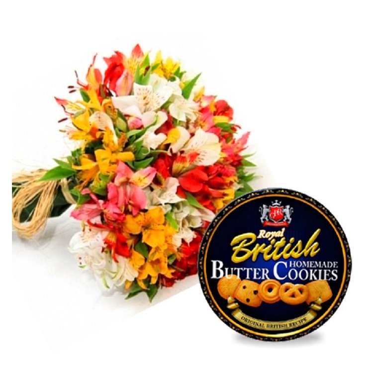 Buquê Astromélias Mix e Cookies Butter Royal British