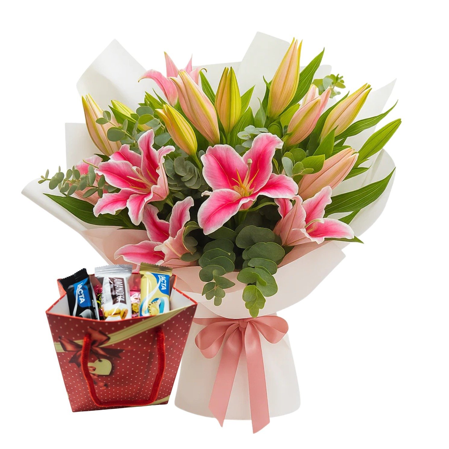 Buque Lindo Lírios e Box de Bombons