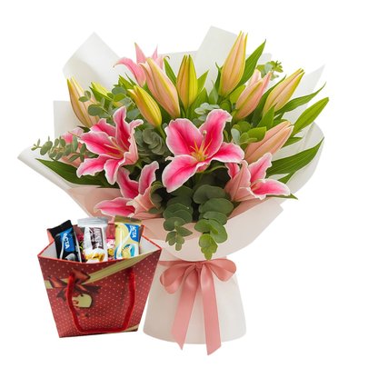 Buque Lindo Lírios e Box de Bombons