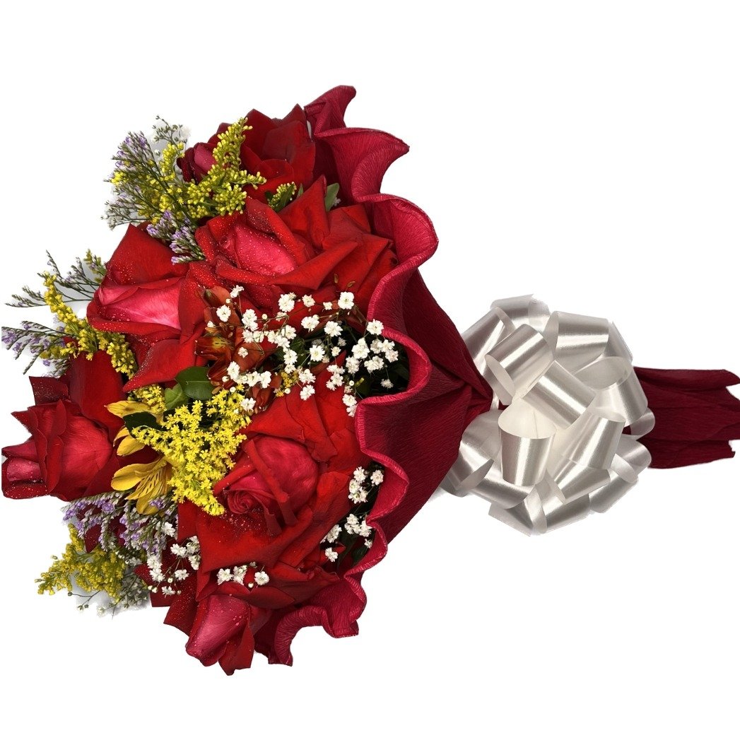 Buquê Luxuoso de 8 Rosas Vermelhas Equatorianas