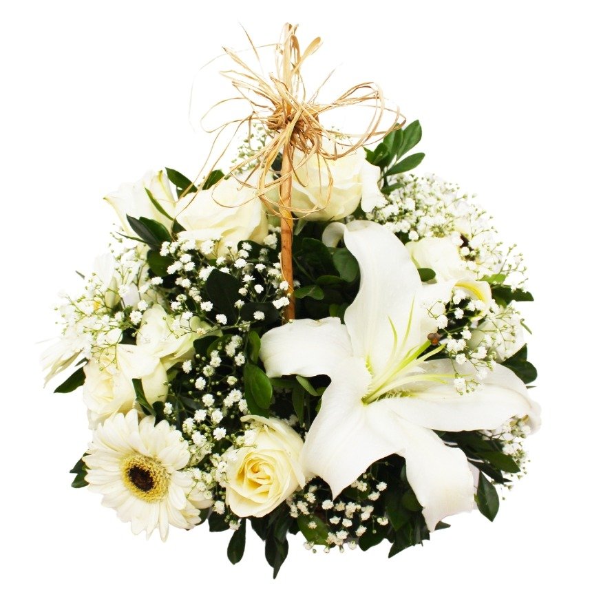 Cesta de Flores Brancas com Kit Natura